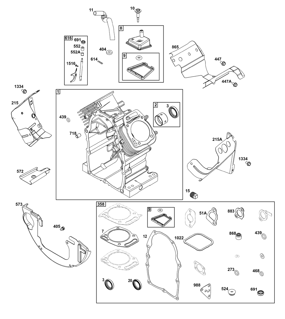 Cylinder Group Diagram and Parts List for 305445-3214-G1  Briggs and Stratton Engine